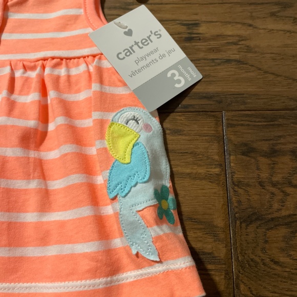 New Carter’s romper dress coral striped size 3 months - Picture 2 of 5